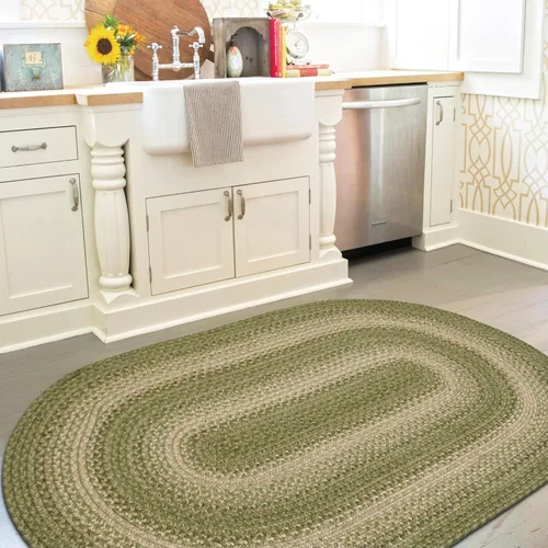 Vista 99 de Homespice Apple Pie - Alfombra ovalada roja de 2 x 3 pies, alfombra de cocina trenzada para decoración primitiva y rústica, reversible, yute sin
