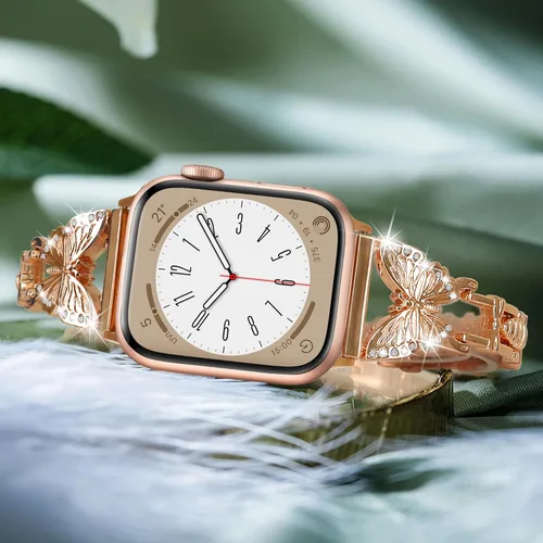 Vista 2 de Wipalor, compatible con la malla para reloj de Apple de 38mm y 40mm, liviana para mujer, pulsera fácil de ajustar, diamante brillante en la oro rosa