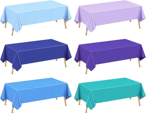 Vista 35 de Mantel rectangular de la serie azul y verde, 4 piezas, 54 x 72 pulgadas, color sólido, impermeable y a prueba de derrames, mantel de plástico