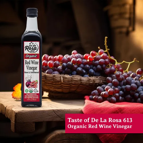 Vista 8 de De La Rosa - Vinagre de vino tinto orgánico, crudo y sin filtrar, Kosher para Pascua, vegano, sin OMG y sin gluten, ideal para aderezos de ensalada