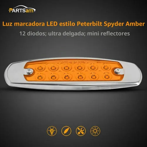 Vista 2 de Partsam 10 Uds. 6.2 "ámbar 12LED Laterales Luces de Liquidación con Bisel de Acero Inoxidable Reemplazo para Semi Camiones Peterbilt Kenworth