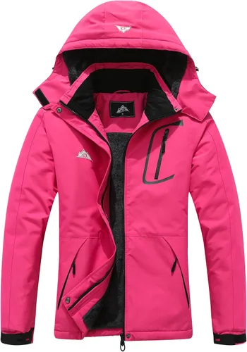 Vista 15 de Chaqueta de esquí impermeable para mujer, resistente al viento, cortavientos, abrigo de nieve cálido con capucha