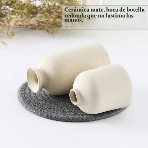 Vista 5 de CEMABT Juego de 3 jarrones de cerámica beige pequeños para decoración, decoración moderna boho de granja para el hogar, jarrón decorativo