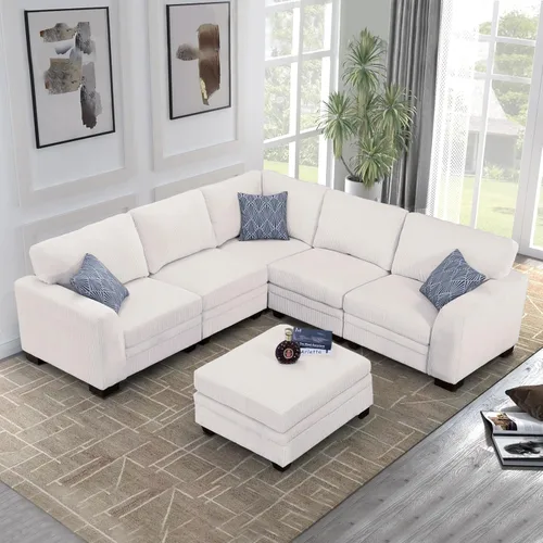Vista 22 de Legend Vansen - Sofá modular de gran tamaño, sofá de pana en forma de U/L con otomana, asiento profundo y cojín extraíble, fácil montaje para sala