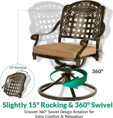 Vista 5 de VIVIJASON Juego de comedor al aire libre de 9 piezas, juego de mesa y sillas de patio de aluminio fundido para 8, incluye mesa rectangular de 94.5