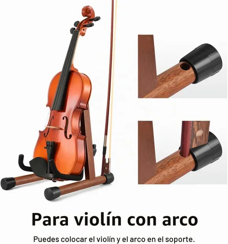 Vista 4 de Donner Soporte para ukelele de madera para violín, guitarra Hush, mandolina, banjo, soporte plegable de piso con marco en A para pequeños