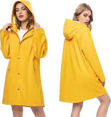 Vista 2 de UNIQUEBELLA Chubasqueros impermeables para mujer, impermeables, abrigos largos con capucha para lluvia, rompevientos, gabardina para exteriores