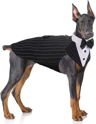Vista 8 de PUMYPOREITY Traje de esmoquin para perro pequeño, esmoquin y bandana para gatos para Chihuahua, Boston Terrier, bichón, corgi, pomerania, 2 Negro