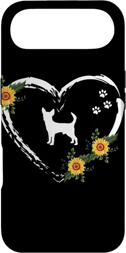 Vista 27 de Chihuahua With Paw Prints And Sunflower Heart On Black Case for iPhone 16