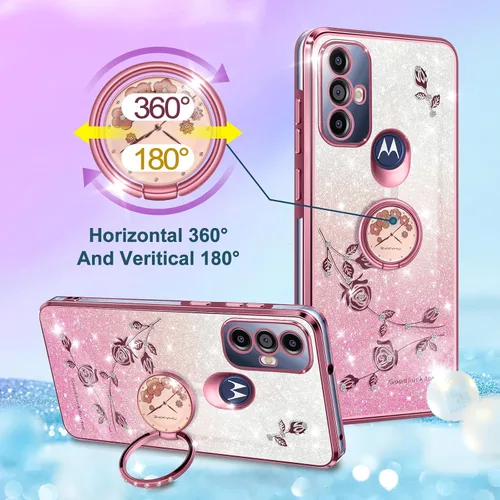 Vista 3 de Likiyami Funda 3 en 1 para Motorola Moto G Play 2023, Moto G Pure, Moto G Power 2022 – Funda femenina con purpurina para mujeres y niñas, bonito
