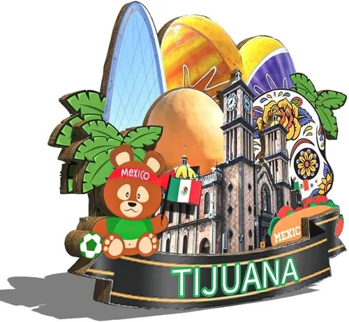 Vista 2 de Imán de Tijuana México para nevera de madera 3D, monumentos de viaje, coleccionables, recuerdos, decoración hecha a mano, 2