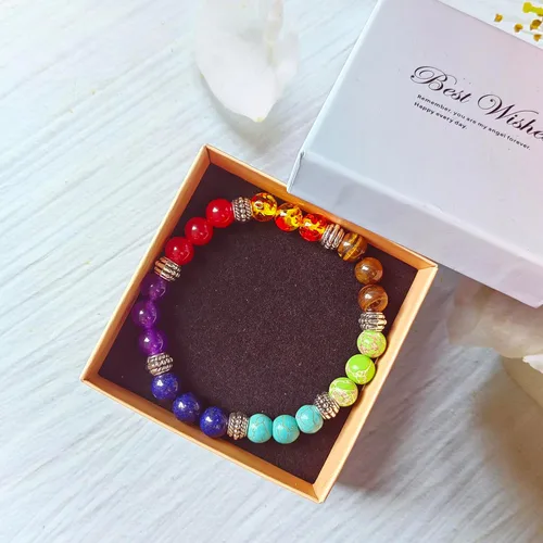 Vista 6 de Natural Stone Beaded bracelets for Women and Men FengShui Bracelets Stress Relief Anxiety 7 Chakras Bracelet with Gift Box Jewelry Gift for