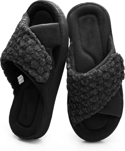 Vista 11 de Zapatillas ortopédicas ajustables con soporte de arco para mujer con espuma viscoelástica para fascitis plantar, zapatillas de casa para mujer
