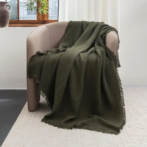 Vista 84 de FOSSA Manta de Muselina con Flecos - Gasa de Algodón 100% de 4 Capas Súper Suave y Transpirable - Manta Decorativa Ligera y Refrescante para Cama