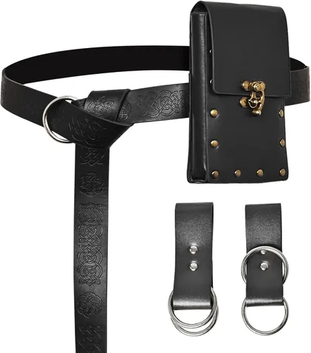Vista 8 de Renaissance Accessories - Cinturón renacentista vikingo, medieval, vintage, de cuero, protector de brazo y espada