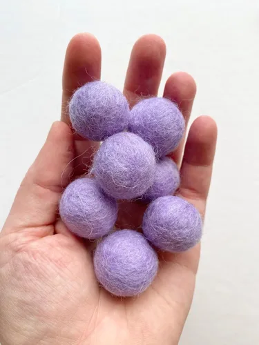 Vista 2 de 2.5 cm Handmade Felt Balls - Wholesale Bulk Quantity: 50 - Easter Colors: Yellow, Fuchsia, Lime, Lavender - 100% Wool Poms for Crafts, Garland