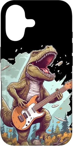 Vista 32 de Funda para iPhone 16 Cool Tyrannosaurus Rex con bajo para amantes de los dinosaurios