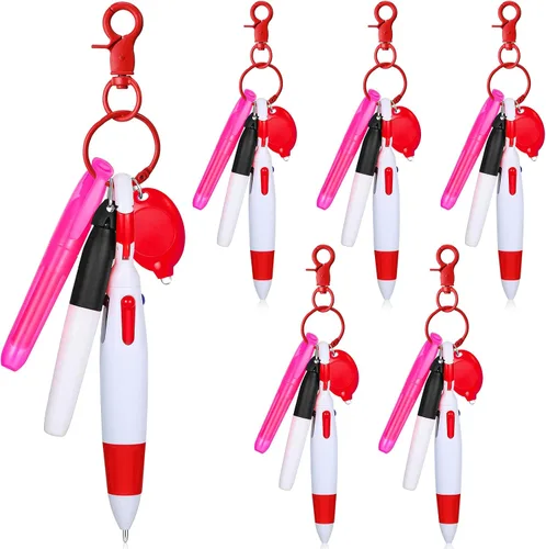 Vista 7 de 30 piezas de clip retráctil para bolígrafo de lanzadera con mini resaltador, bolígrafo de insignia de enfermera, marcador de neón, llavero LED, clip