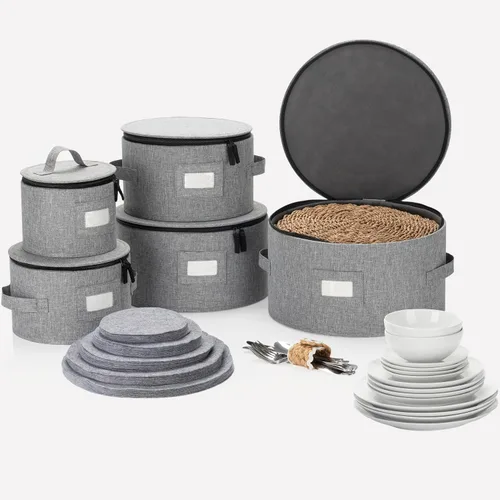 Vista 21 de Juego de 4 cajas de almacenamiento de porcelana para vajilla – Carcasa rígida y apilable – Tamaños: 12 – 10 – 8.5 pulgadas y 7 pulgadas de ancho