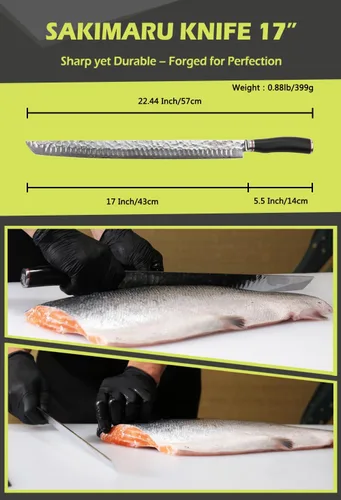 Vista 10 de YOUSUNLONG Sakimaru Cuchillo de 17 pulgadas (16.929 in) Ultimate Yanagiba Sujihiki Cuchillo adecuado para cortar salmón grande de atún maguro