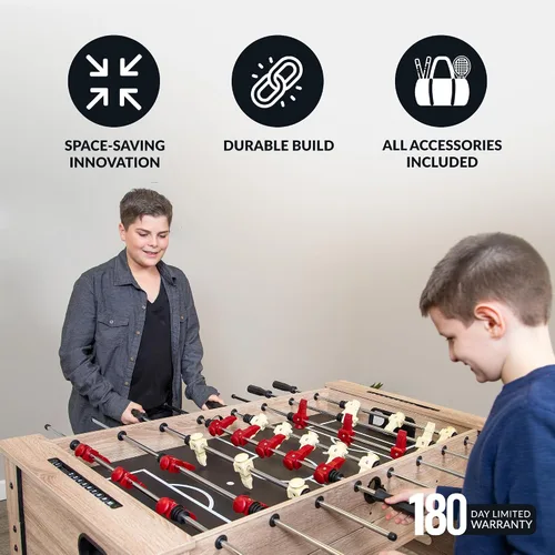 Vista 4 de Hathaway Madison - Mesa multijuego 6 en 1 de 54 pulgadas, ideal para salas de juegos familiares, incluye billar, futbolín, hockey deslizante, tenis