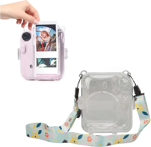 Vista 13 de ciciglow Funda protectora transparente para Mini 12, funda protectora de cámara rígida transparente para cámara instantánea con correa de hombro Azul