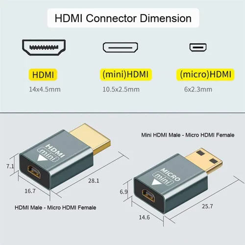 Vista 5 de xiwai 2 unids/set compatible micro HDMI hembra a mini macho y HDMI 1.4 adaptador macho 4K @60hz