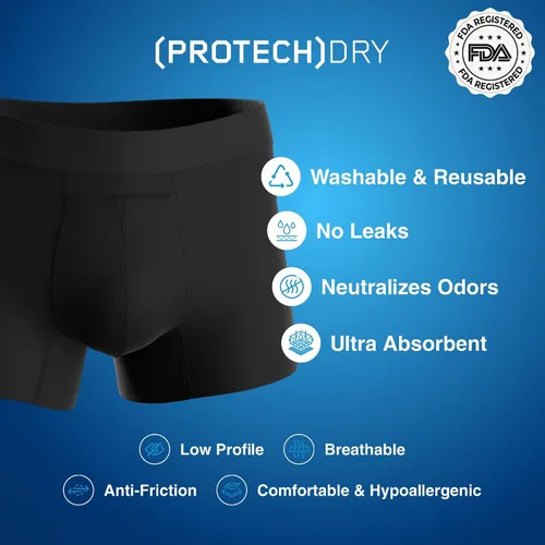 Vista 3 de PROTECHDRY - Calzoncillos tipo bóxer de algodón lavables y reutilizables para incontinencia urinaria para hombres (negro, talla S)