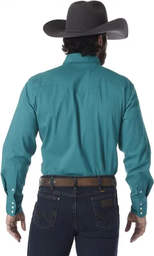 Vista 2 de Wrangler Mens Premium Performance Advanced Comfort Cowboy Cut Long Sleeve Spread Collar Solid Shirt