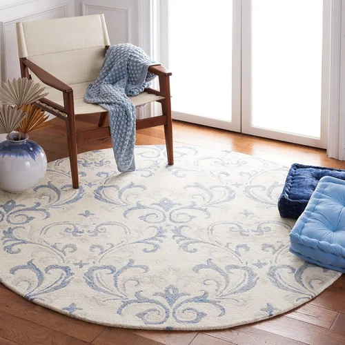 Vista 7 de SAFAVIEH Jardin Collection Alfombra de pasillo, 2 pies 3 pulgadas x 8 pies, marfil y azul, lana floral hecha a mano, ideal para zonas de alto