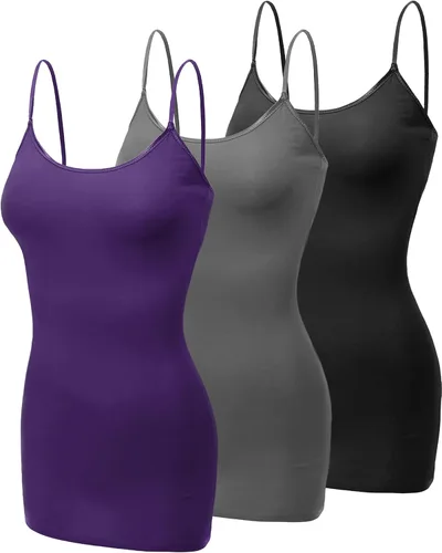 Vista 356 de Emmalise Camisola larga casual básica para mujer, con tirantes ajustables, top en capas