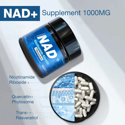 Vista 7 de Suplemento NAD+ - NAD nicotinamida ribósido resveratrol, suplemento liposomal NAD+ 1000mg para mujeres y hombres - Envejecimiento saludable, energía