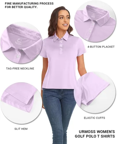 Vista 4 de URMOSS Polo de golf para mujer, transpirable, de manga corta, ligera, 4 botones