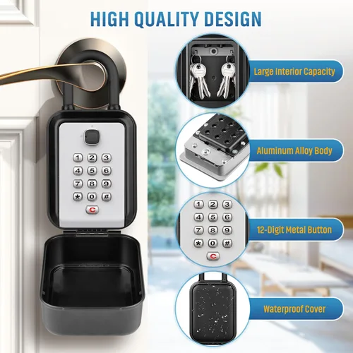 Vista 3 de Caja de bloqueo portátil para llaves con código, oculta una llave en el exterior Waterproof, Sturdy, 12-Digit Combination, Resettable Code, Key