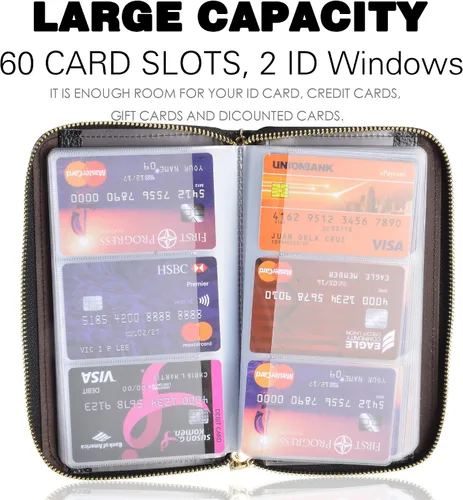 Vista 3 de Easyoulife - Monedero de cuero con cremallera, billetera portatarjetas para mujer, bloqueo RFID