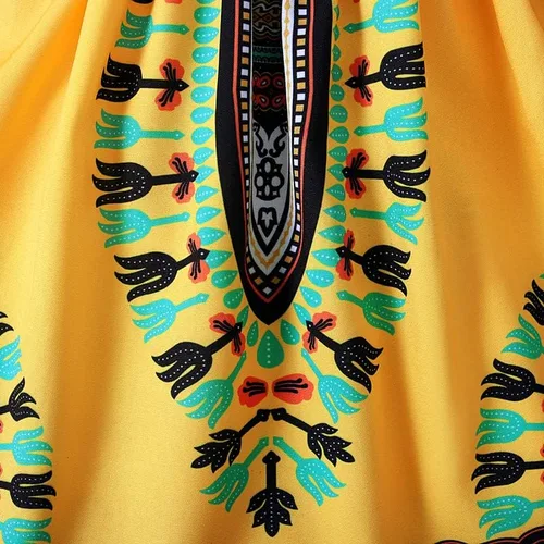 Vista 5 de Noubeau Vestido Dashiki africano para niñas pequeñas, vestido de tirantes con volantes, estilo étnico bohemio, ropa de verano para bebé niña