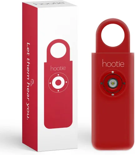 Vista 2 de Hootie Llavero de alarma personal para mujeres, hombres y niños, sirena de seguridad de mano, rojo, negro y blanco (paquete de 3)