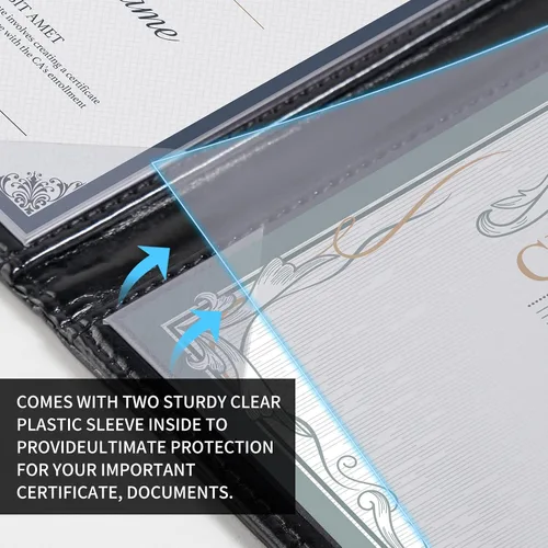 Vista 5 de Funda para diploma de 8.5 x 11 pulgadas, acolchado para certificado de premio, piel sintética, color negro