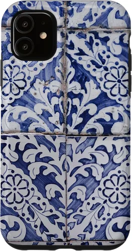Vista 8 de Azulejos de patrón portugués - Funda azul y blanca floral para iPhone 17