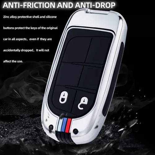 Vista 6 de Funda protectora de metal para llavero con llavero para Chrysler 300C Jeep Grand Cherokee 2011-2016 COMPASS 2011-2019 Cromo 2 Botones