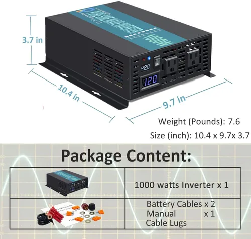 Vista 5 de WZRELB Inversor de corriente de onda sinusoidal pura de 1000W 48V 120V con 2 salidas de CA, inversor de coche