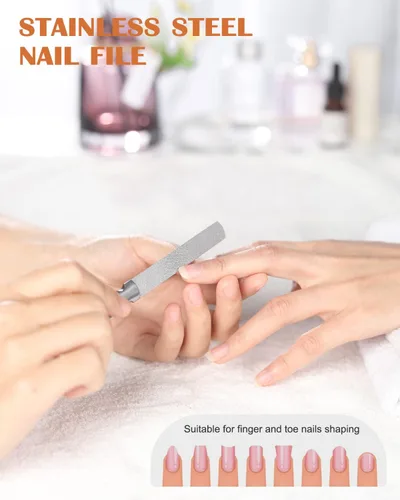 Vista 6 de FVION Limas de uñas de metal profesionales, 2 piezas, doble cara, acero inoxidable, grano grueso y fino, juego de herramientas de manicura y pedicura
