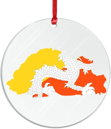 Vista 2 de Silueta de la bandera de Bután, adornos para árbol de Navidad, bandera nacional, recuerdo, decoraciones de Navidad, adornos acrílicos de Bután