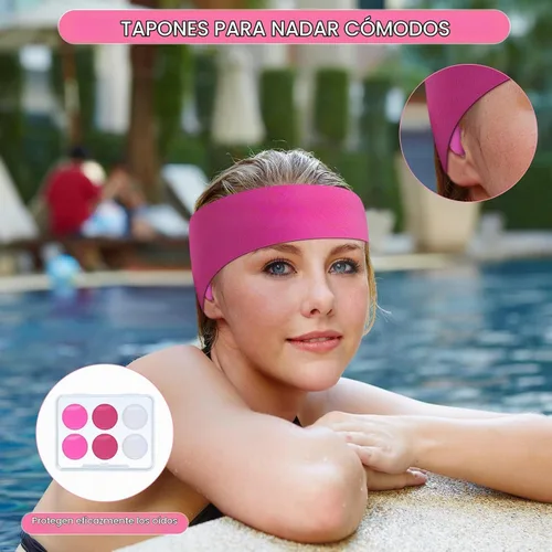 Vista 4 de Zhanmai 3 diademas de natación, 3 pares de tapones de silicona para los Bright
