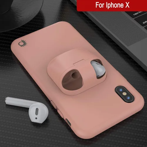 Vista 4 de PunkCase Funda para iPhone X Airpods (Serie CenterPods) Funda delgada y duradera 2 en 1 diseñada para iPhone X (5.8 pulgadas) Protege tu Rosado