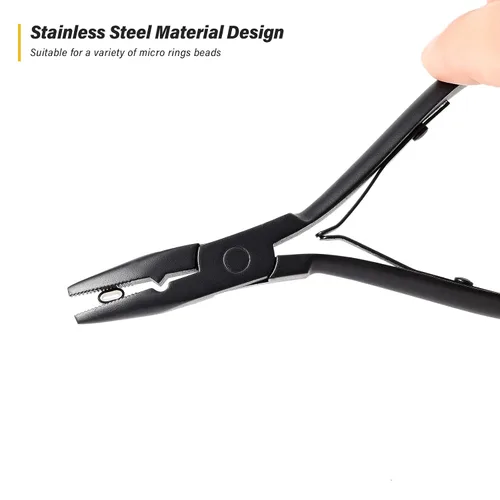 Vista 2 de Gomake Juego de extensiones de cabello cerradas y removedoras de alicates, micro anillos de silicona, extensiones de cabello, aguja de bucle, Negro