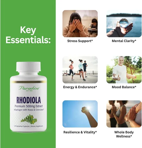 Vista 4 de Paradise Herbs Extracto de Rhodiola 500 mg, antioxidante súper potente, ultra puro, vegano, sin OMG, sin gluten, 60 cápsulas vegetarianas