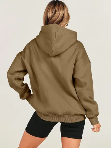 Vista 3 de ANRABESS Sudaderas de gran tamaño con capucha de forro polar para mujer, sudaderas casuales de manga larga, sueltas, ropa de otoño 2023
