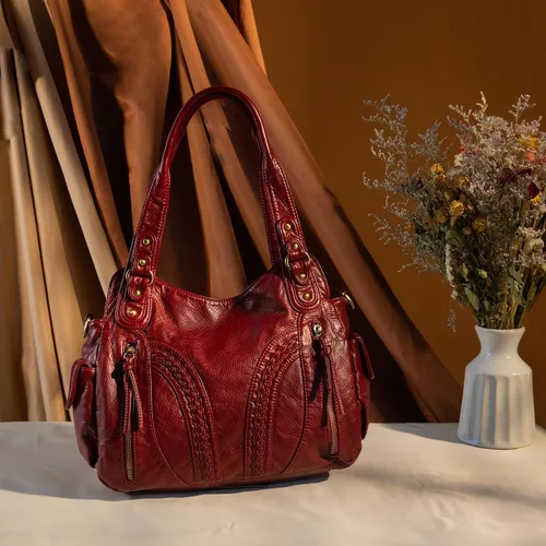 Vista 2 de Montana West Bolsos Hobo de cuero lavado para mujer, bolsos espaciosos con correa cruzada