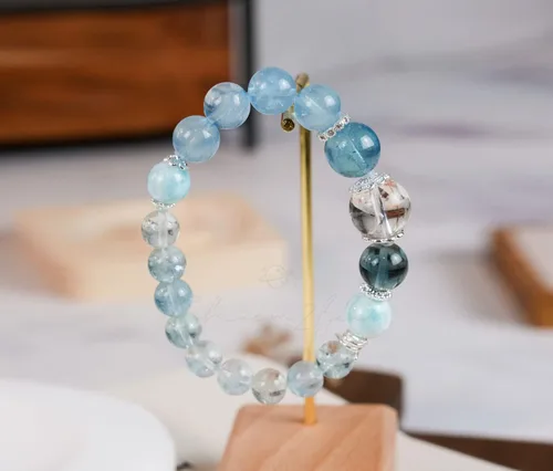 Vista 20 de Precious Gemstone Natural Crystal Healing Bracelet, Rutilated Quartz, Moonstone, Quartz Handmade Original Design Bracelet